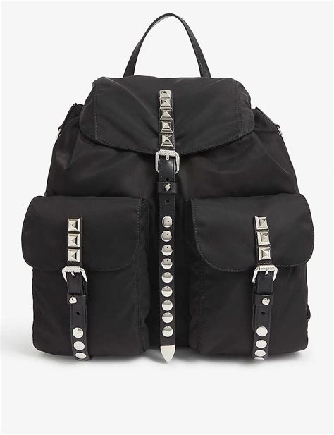 prada black studded backpack|prada black backpack small.